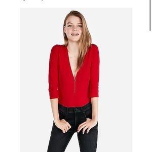 Express OneEleven Deep V Front Zip Bodysuit